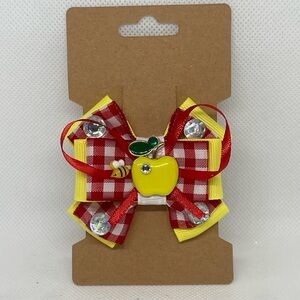 Red and Yellow Gingham Hair Bow with Apple Accent